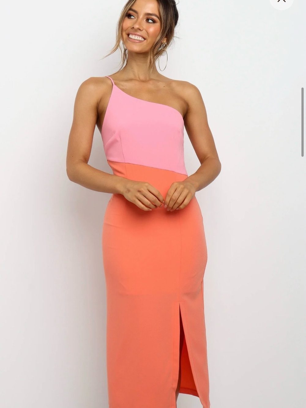 Petal & Pup One-Shoulder Pink and Coral Bodycon Midi Dress